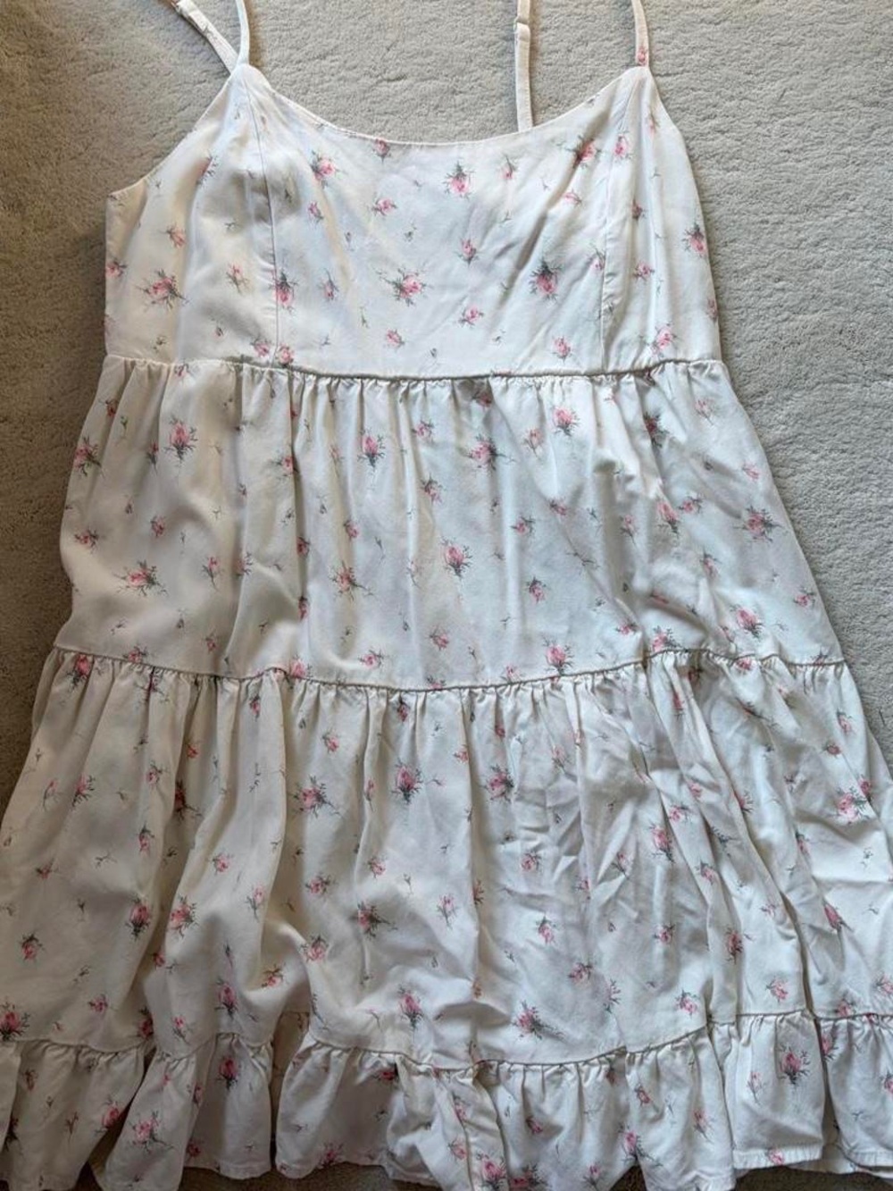 Brandy Melville White Tiered Sundress with Pink Rose Print